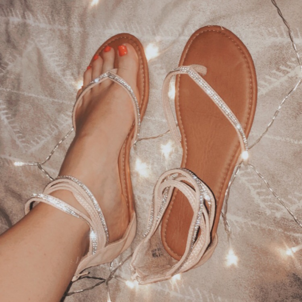 Sparkly Strappy Zip-Up Light Pink Sandals - Picture 2 of 3